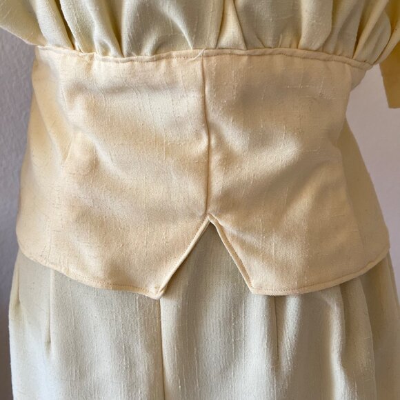 Vintage Handmade 1950s 2-Piece Yellow Linen Blouse and Skirt Set Single Stitch - Picture 5 of 13